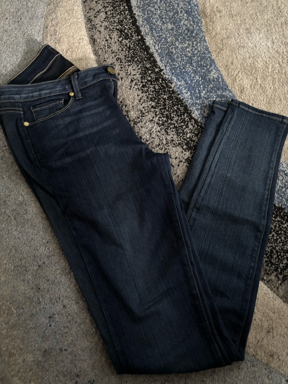 PAIGE Dark Indigo Jeans with Contrast Gold Stitching